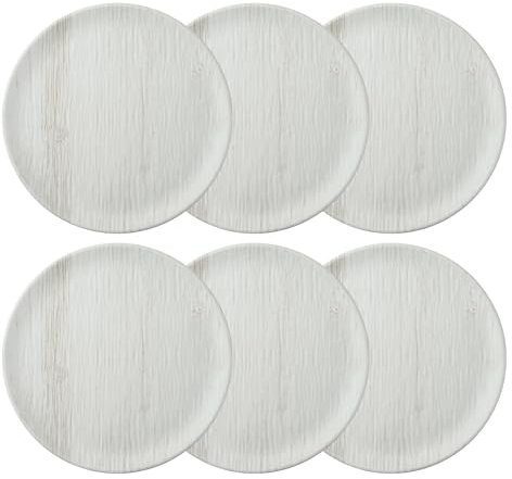 UPware Melamine Salad Plate Set of 6, BPA-Free Dishwasher Safe Round Plates Salad Dishes for Risotto, Pasta, and Salad, 9 Inch Salad Plates (Wood Grain Gray)