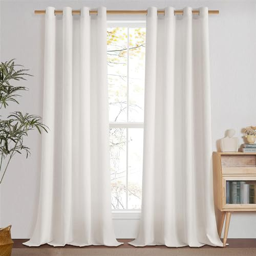 MRTREES Linen Curtains Living Room Stores Gardinen mit Ösen Vorhang Wohnzimmer Leinenoptik Halbtransparent Vorhänge im Landhausstil Gardine Balkontür 2er Set,225 cm Lang, 140 cm Breit, Elfenbeinweiß
