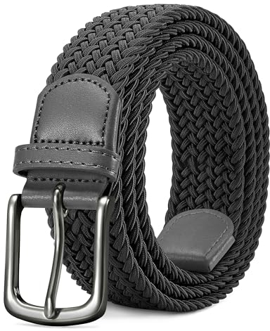 LAKIDAY Ceinture Élastique Tressée pour Homme et Femme Gris Largeur 3,5 cm Longueur 100 cm Ceinture Extensible Confortable
