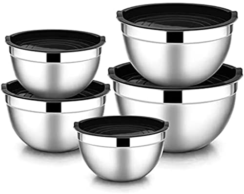 Iunipusy Set di 5 ciotole impilabili in acciaio con coperchio ermetico, per cucina, cucina, cottura, cottura ecc