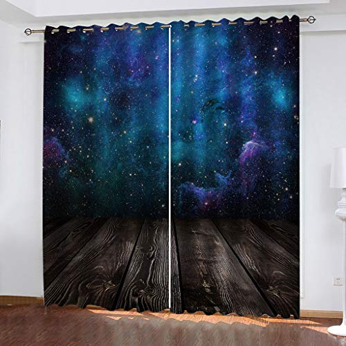 MAYNUO Blickdichte Vorhänge Mit Motiv 3D Blaue Sterne Landschaft Kinder Gardinen Blickdicht Ösen Gardine Thermo 264x214 cm Schlafzimmer Kinderzimmer Vorhänge Dekoratives Muster, Verdunklungsvorhänge
