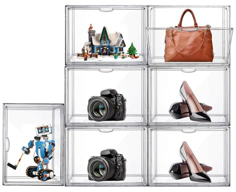 AAABOX Acryl Vitrine Transparente Stapelbar mit Tür,36x23x27cm Vitrinenschrank Schaukasten Selbstmontage Für Handtasche Action Figuren Spielzeug Modellautos Sammelfiguren
