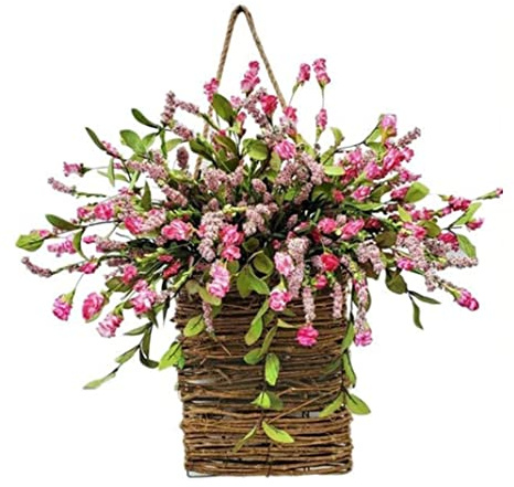 Comebachome Front Door Basket Wreath, 40cm/15.7inch Artifical Berry Wildflower Basket Wreaths for Front Door, Spring Door Hanging Wreath Ornament for Wall Window Door Decor