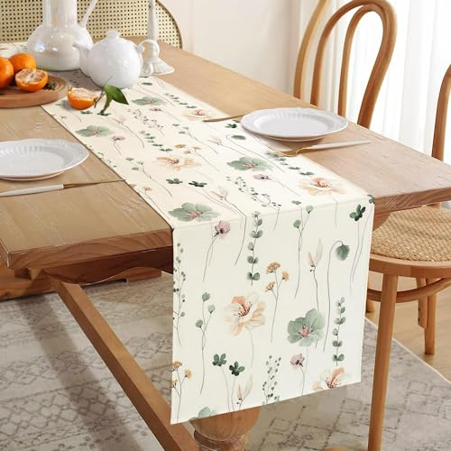 YCOLL Deko Sommer Pflanzen Blumen Tischläufer für Küche Esstisch - Wasserabweisend, Abwaschbar, Outdoor - für Esszimmer Party Dekoration