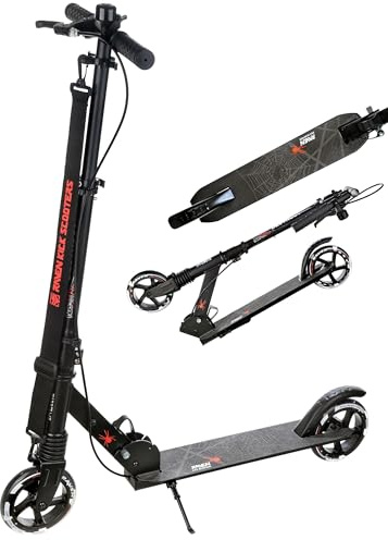 Raven - Monopattino per bambini e adulti - Scooter - Monopattino - Pieghevole, cuscinetti ABEC-9, manubrio regolabile in 4 posizioni - Destruct con Freno a Mano, 145 mm