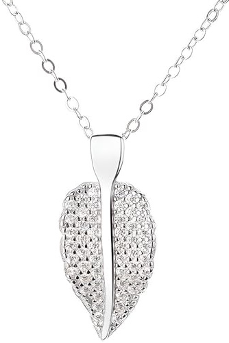 NicoWerk Damen Silberkette Blatt aus 925 Sterling Silber Breit Verspielt Wuchtig mit Stein Struktur Glänzend Gewölbt SKE760