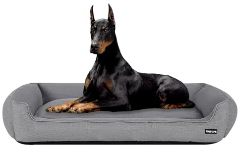 HMTOPE Hundebett Grosse Hunde XXL, Abnehmbar waschbar, 120x90cm, Hellgrau | Angstlösend hundesofa, Weich Atmungsaktiv Hundekissen, Hundekorb, Rutschfeste Unterseite