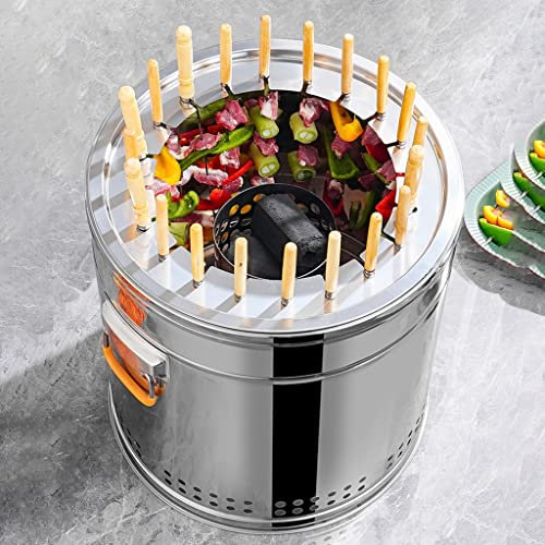 Barbecue à Charbon de Bois, poêle Suspendu pour Barbecue, Barbecue en Acier Inoxydable avec brochettes de brochettes, avec Plaque de Gril antiadhésive et Filet de Gril, Gril Portable extérieur/intér