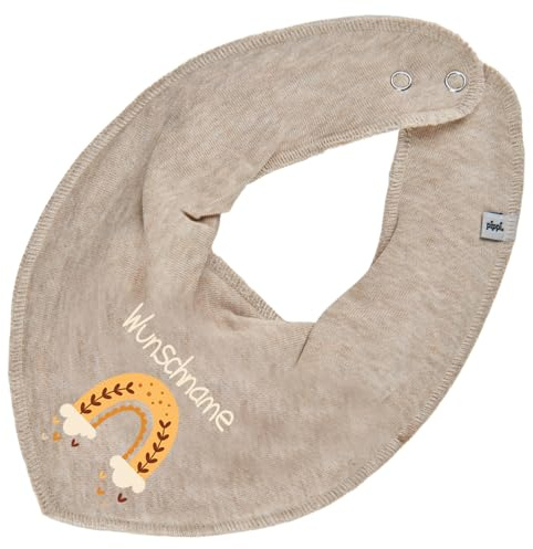Elefantasie Personalisiertes HALSTUCH für Baby oder Kind aus Baumwolle in Einheitsgröße mit Motiv Regenbogen gelb und Wunschname bedruckt