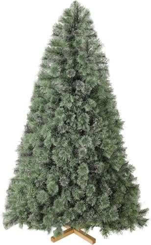 Árbol de Navidad Artificial de 210 cm, Abeto Nordmann Premium, Agujas de Pino pretratadas realistas, Ramas densas, árbol de Navidad con Soporte de Madera Hecho a Mano, 600 Puntas