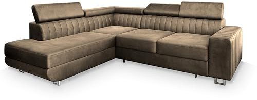 Masseno Ecksofa NOLA L-S mit Schlaffunktion L-Form, Klassisch Sofa mit Bettkasten, Wohnzimmersofa, Couch, Soffa, Bettsofa, Couchgarnitur - Beige, Monolith 09