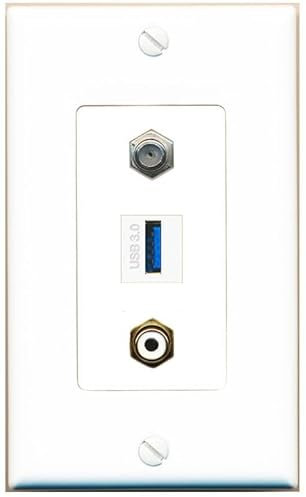 RiteAV Acoplador coaxial de 1 puerto RCA blanco USB-3 hembra-hembra placa de pared [blanco]