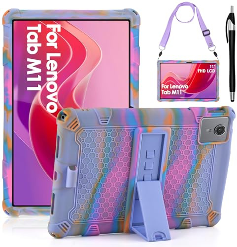 KATUMO Kinder Silikon Hülle für Lenovo Tab M11 (11 Zoll) 2024 Tablet TB330FU/331FC Schutzhülle mit Schultergurt und Stylus Pen Kinderfreundliche Bunt Cover Case für Lenovo Tablet Tab M11