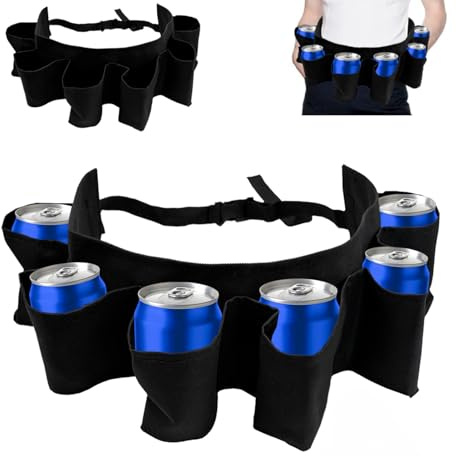 Bakiauli Biergürtel, Portable Trinker Bier Gürtelhalter für Camping Wandern Outdoor Party, Bierholster-Gürtel für 6 Bierflaschen (Schwarz)