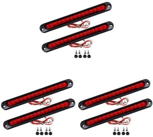 XUJIAN 6 PièCes SéRies 10 Pouces 15 LED LumièRe de Remorque LED Stop Tourner Feu ArrièRe TroisièMe Bande de Barre de Frein pour Bateaux Lourds Camions Rouge