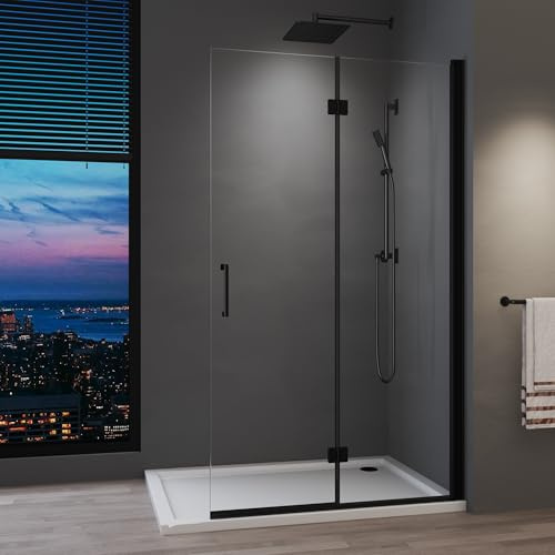 Walk in Dusche 120x195 cm Faltbar Duschtrennwand aus 6mm ESG-Sicherheitsglas mit Nano Beschichtung Schwarz Walk In Duschwand