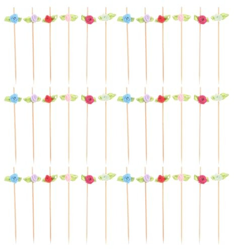 Mobestech 100 Piezas Palillos De Forma De Flor Para Postres Aperitivos y Cócteles Palillos Decorativos Para Frutas y Tartas Para San Valentín y Decorar Comida
