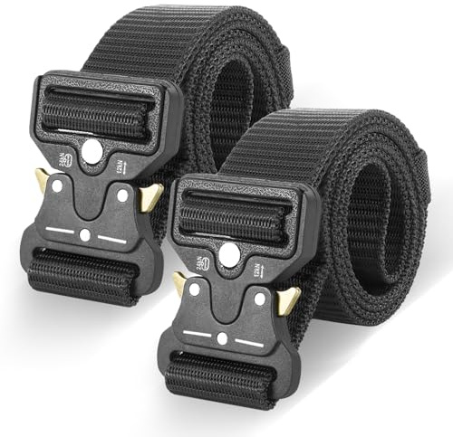 2 Tactical Belt Black Light Work Belts for Men Elasticated Military Army Webbing Men Belts Work Belt Quick Release Buckle Men's Fashion Accessories for Men's Clothing Work Outdoor Sports Hunting