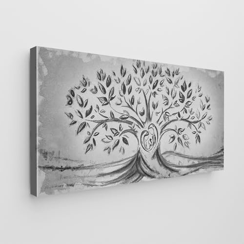 Giallobus - Quadro - Art Capezzale moderno II - Tela Standard - 140L x 70l cm - 03 - Sacra Famiglia e Albero della vita - Black gray - Pronto da appendere - Quadri moderni per la casa