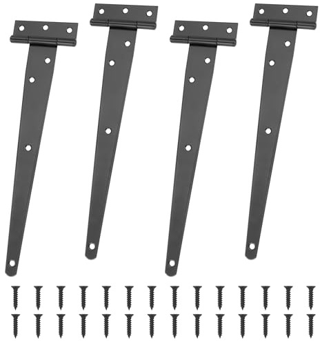 4 Pezzi Cerniera a T Nera Resistenti Cerniera Porta Esterna per Cancello, 250 mm, Zincate, con Vite di Montaggio, per Porte, Finestre, Casette da Giardino, Fienili
