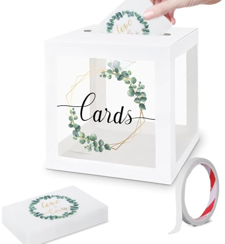 Glamifyr Wedding Card Box with 30 Pieces Greeting Cards, One Roll of Double-Sided Tape, Letter Box, Wedding Card Box, Money Box, Wedding for Money Gifts, Acrylic Transparent Piggy Bank Wedding