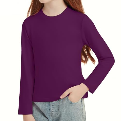 STYDAZZ Maglietta da Ragazza, a Maniche Lunghe, T-Shirt Basica Morbida Oversize con Scollo Tondo, Tinta Unica e Comoda, per Abbigliamento Casual Bambini 4-14 Anni