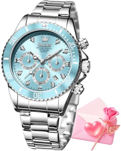 OLEVS Ladies Watches Fashion Daimond Analog Quartz Watch for Women Waterproof Luminous Chronograph Blue Female Wrist Watch