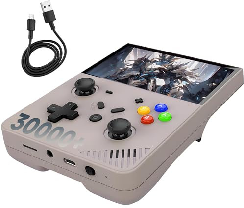 R43 Pro Consola Retro Portátil Consola de Juegos portátil 30000+ Juegos,25 Emuladores,Consola de Juegos Retro con Pantalla LCD de 4.3 in,4000mAh,Sistema EmuELEC,Cortex-A55 (Gris-128G)