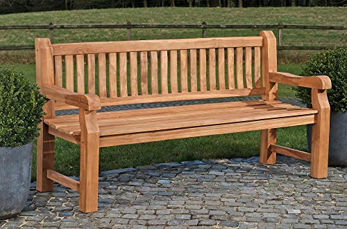 Unique Nature Teakbank im Landhausstil – stabile Gartenbank mit Armlehnen – 180 cm Sitzbreite – wetterfest & FSC-Zertifiziert – Massive Holzbank für draußen