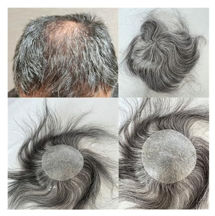 GUHPZA Sistemi di Sostituzione dei Capelli per Uomo, Pelle Sottile, Pu, Calvizie, Parrucchino per Uomo, Cerotti per Capelli Umani Europei, Toupet per Uomo, 8 × 8 Cm, S