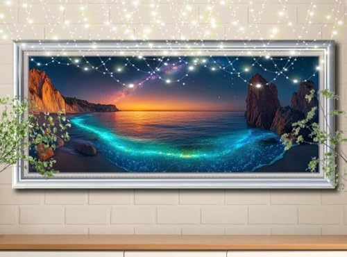 5D DIY Pintura de Diamante Cielo estrellado,Playa,Punto de Cruz Diamond Painting para Niños y Adultos,Cuadro de Diamantes con Rhinestones para Decoración Hogar,Pintar con Diamantes 100x250cm 59E-6495