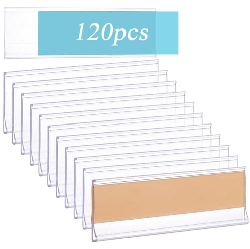 BENECREAT 120 Stück Selbstklebende Etikettenhalter 7.7x2.5cm Rechteckiger Preisschild Etikettenhalter Aus PVC Einzelhandelsbedarf Für Bücherregale Briefkästen Regale Lagerbehälter