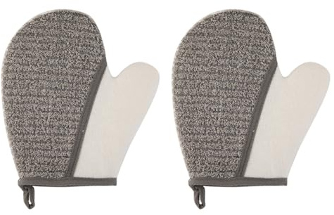 Tofficu 2 Stück pack Peeling Badehandschuhe aus Leinen mit Wellenstruktur Kompakt und Stofflich zur Sanften Reinigung und Stoffwechselanregung für Männer und Frauen im Badezimmer
