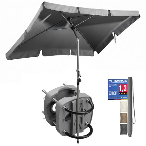 4smile SunnyShade Sonnenschirm Balkon mit Halterung im 3-er-Set, UV 50+, 200x125 cm, Anthrazit, für Balkongeländer, Sonnenschirm rechteckig, Sonnenschutz Balkon, Balkonschirm mit Sonnenschirmhalter