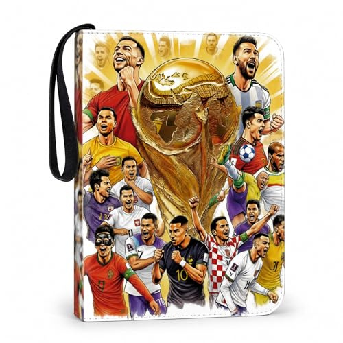 Fußball Sammelalbum mit Reißverschluss und 55 Herausnehmbaren Hüllen, 4 Taschen Fussball Sammelkarten Album für 440 Karten, Fußballstar Karten Sammelabum, 3 Ringe Karten Mappe Binder