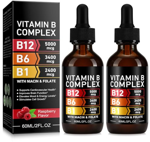 Vitamin B12 Drops with Vitamin B1 & B6 – High Strength Liquid Vitamin B Complex, Supports Energy Metabolism, Nervous System & Daily Wellbeing, Raspberry Flavour 2Pcs