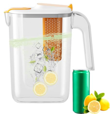Fruit Infuser Water Pitcher – 2600ml Large Capacity | Heat Resistant Infused, Flavor Pitcher For Fruit Waters Iced Tea Cold Drinks | Kitchen Use