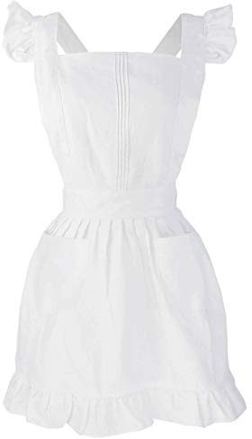 LilMents Retro Adjustable Ruffle Apron Kitchen Cooking Baking Cleaning Maid Costume (White)
