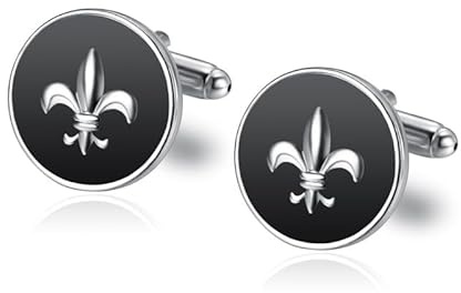 BOBIJOO Jewelry - Boutons de Manchette Rond Noir Argent Fleur de Lys