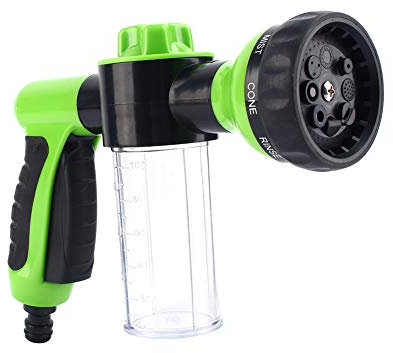 Pistola de espuma de cañón, manguera de jardín, sprayer, pistola de agua de espuma, coche, de nieve, arandela de coche, kit de pistola de agua, 8 patrones de riego, lavado de coches, mascotas,