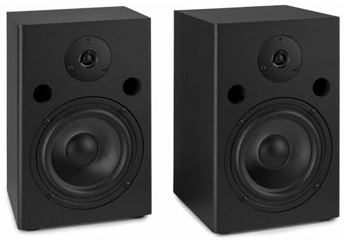 Vonyx SM65 Set di Casse Monitor da Studio - 2 Vie, Potenza: 180 Watt max (2 x 90 Watt), Subwoofer da 6,5, Tweeter da 1, Cabinet in MDF, Controllo Bassi e Alti, Design Elegante, Nero