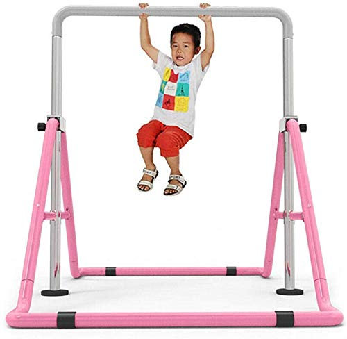 SHIOUCY Barra de gimnasia para niños, para el jardín, barra de gimnasia horizontal, para entrenamiento al aire libre, altura regulable (rosa)
