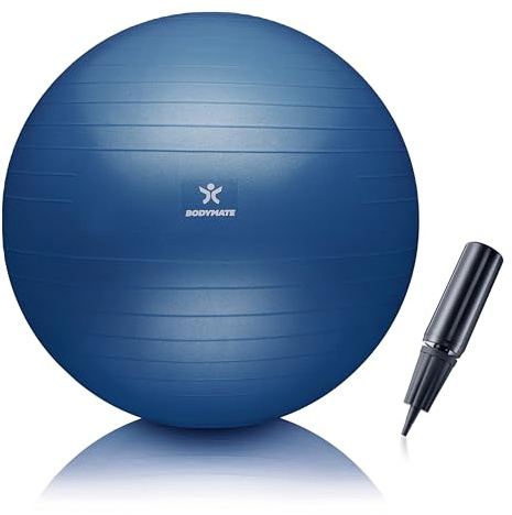 BODYMATE Gymnastikball Sitzball Trainingsball mit GRATIS E-Book inkl. Luft-Pumpe, Ball für Fitness, Yoga, Gymnastik, Core Training, für starken Rücken als Büro-Stuhl Navy-Peony 55cm