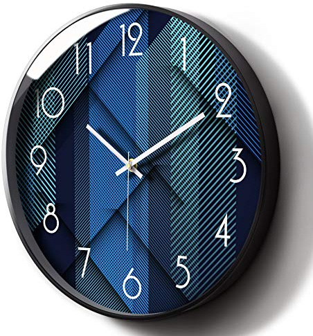 SCOAGE 12Inch Modern Geometric Gradient Blue Wall Clock, Silent Non-Ticking Battery Operated Analog Clock with Easy to Read Large Numbers for Home Office, Living Room, Bedroom, Kitchen