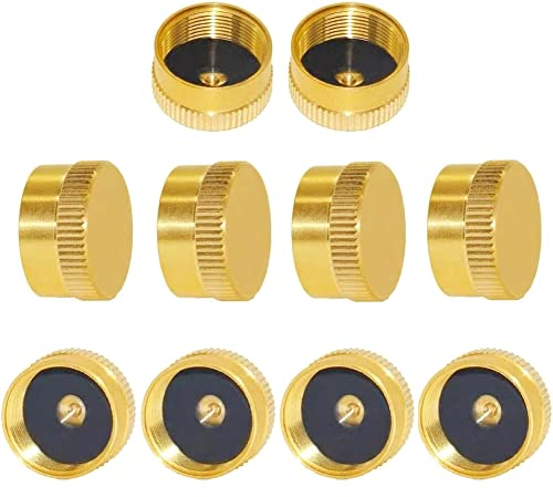 ANPTGHT Solid Brass Sealed Cap for 1 LB Propane Bottle/Gas Tank Cylinder,Protect Cap for Outdoor Camping to Avoid Gas Leaking in Storage,10 PCS