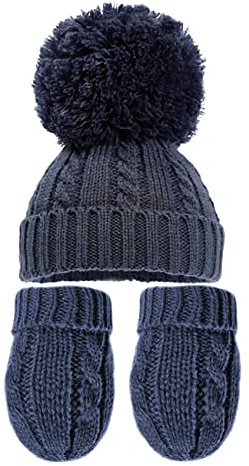 Aelstores Conjunto de gorro y manoplas con pompón de punto para bebé, gorros con pompones cálidos de invierno para niños y niñas, manoplas de punto trenzado para niño y niña recién nacido -
