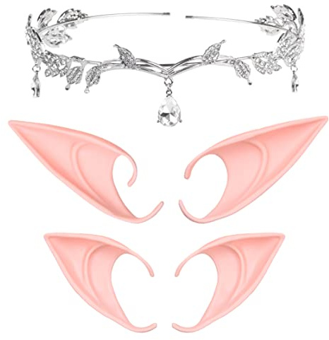 Eco-Fused Cosplay Set - Fee, Elf, Anime Kostüm - Beinhaltet 1x Blatt Stirnband, Strass Tropfen Kopfbedeckung (Blatt Kette Tiara Strass, Tear Drop Kopfbedeckung