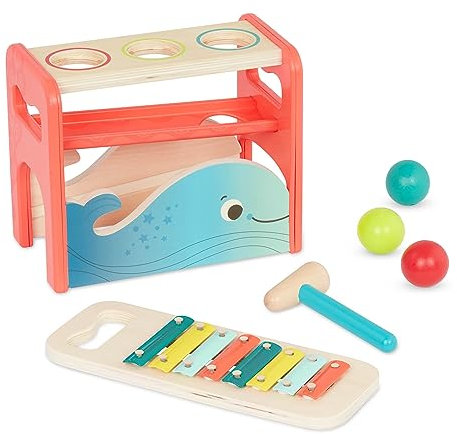 B. toys Xylophon und Hammerspiel mit ausziehbarem Xylophon – Klopfbank & Musikinstrument – Holzhammer & Kugeln, Holzspielzeug für Kinder, Spielzeug ab 1 Jahr