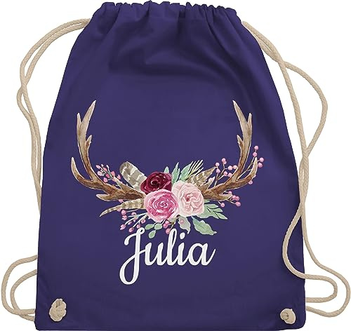 Turnbeutel Rucksack - Kompatibel Oktoberfest - Geweih mit Name - Unisize - Lila - trachtenrucksack oktoberfest-tasche trachten hirsch beutel trachtenrucksäcke bayrisch stoffbeutel trachten-tasche