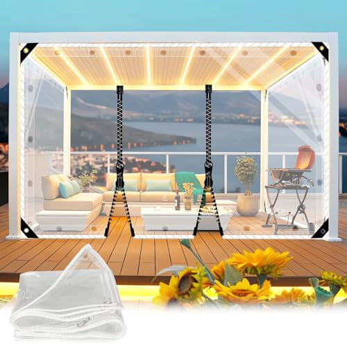 HQQMNY Tenda trasparente di protezione termica per porte con chiusura lampo in PVC, 0,3 mm, trasparente, per gazebo, da giardino, con occhielli, protezione isolante, impermeabile